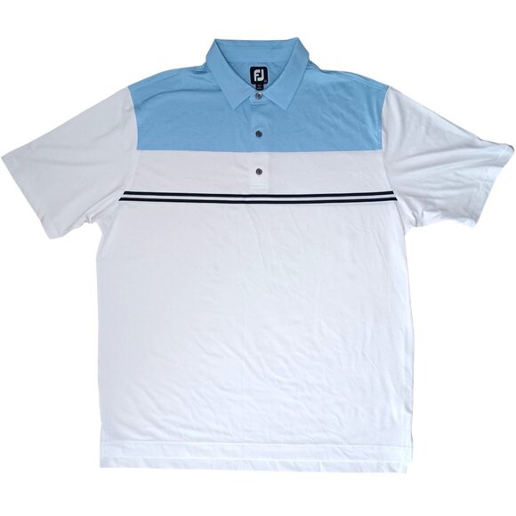 Footjoy Golf Polo Shirt Mens 2XL Heather Sky White Navy Colorblock Lisle 26070 - Picture 4 of 16